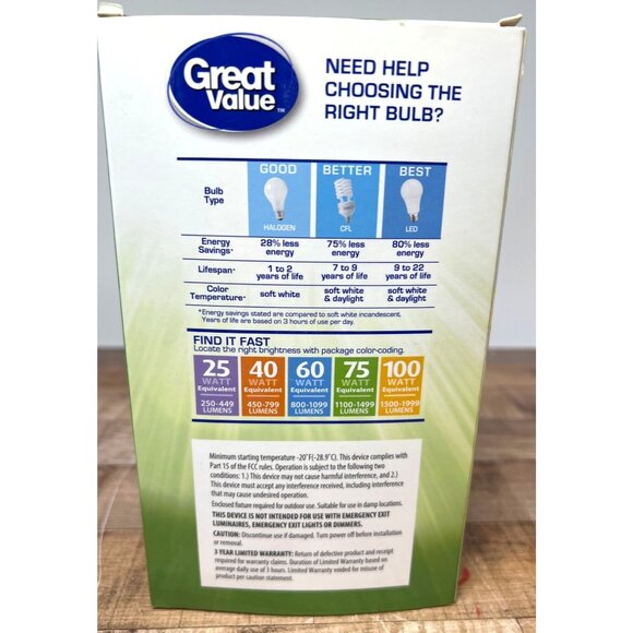 Great Value LED Soft White 60W Equivalent Energy Efficient Medium Base 4-Pack - Picture 3 of 3